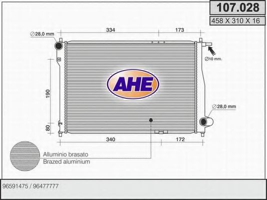AHE 107028 Радиатор охлаждения двигателя для CHEVROLET SPARK