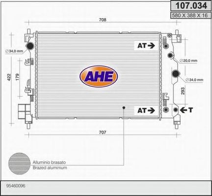 AHE 107034 Радиатор охлаждения двигателя для CHEVROLET