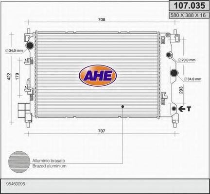 AHE 107035 Радиатор охлаждения двигателя для CHEVROLET
