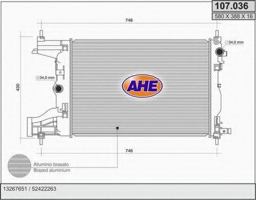 AHE 107036 Радиатор охлаждения двигателя для CHEVROLET
