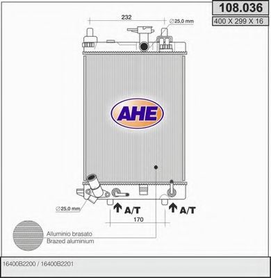 AHE 108036 Радиатор охлаждения двигателя AHE для DAIHATSU