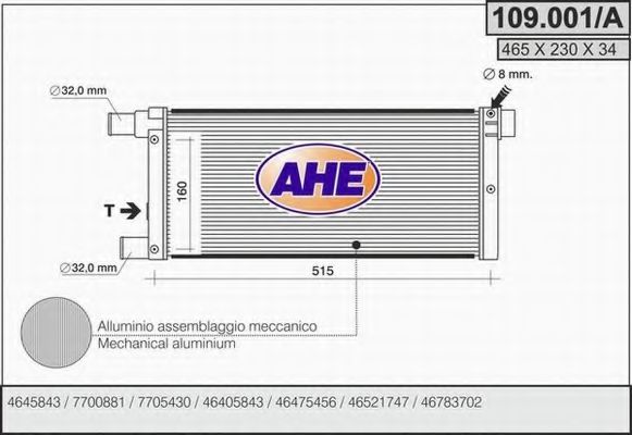 AHE 109001A Радиатор охлаждения двигателя для FIAT