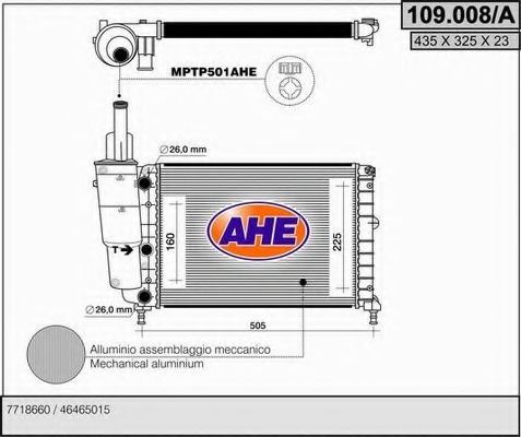 AHE 109008A Радиатор охлаждения двигателя для FIAT