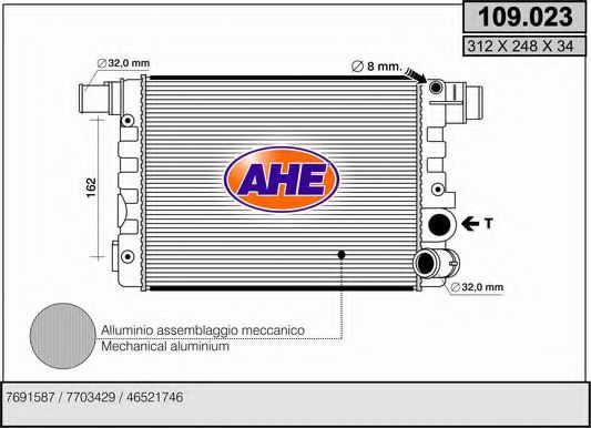 AHE 109023 Радиатор охлаждения двигателя для FIAT CINQUECENTO