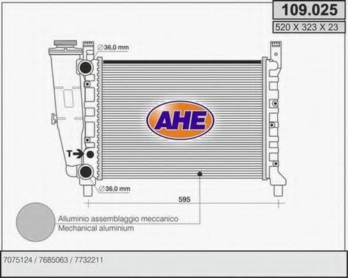 AHE 109025 Радиатор охлаждения двигателя для FIAT