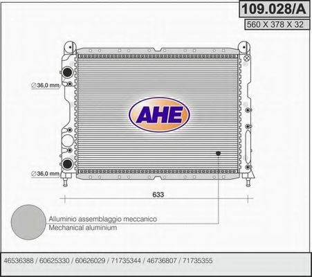 AHE 109028A Радиатор охлаждения двигателя для ALFA ROMEO