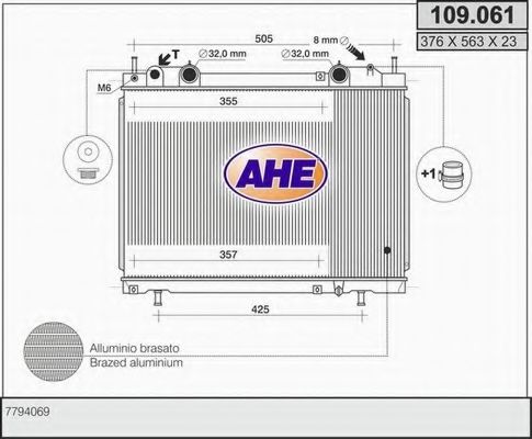 AHE 109061 Радиатор охлаждения двигателя AHE для FIAT