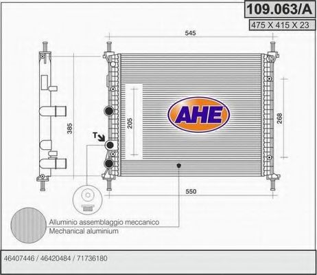 AHE 109063A Радиатор охлаждения двигателя AHE для FIAT