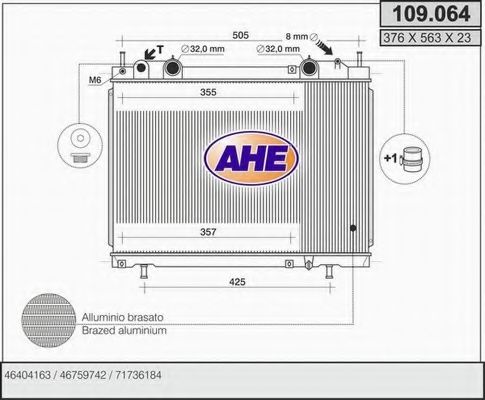 AHE 109064 Радиатор охлаждения двигателя AHE для FIAT