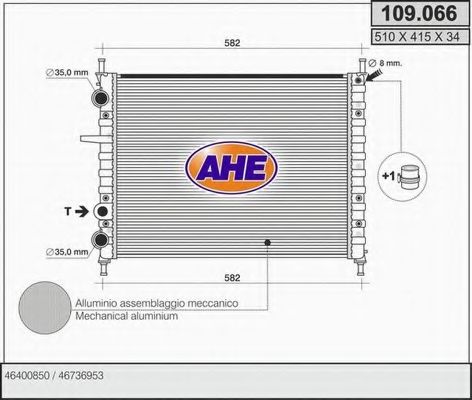 AHE 109066 Радиатор охлаждения двигателя AHE для FIAT