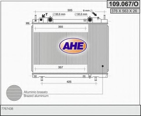 AHE 109067O Радиатор охлаждения двигателя для FIAT