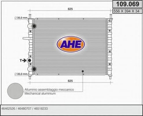 AHE 109069 Радиатор охлаждения двигателя AHE для FIAT