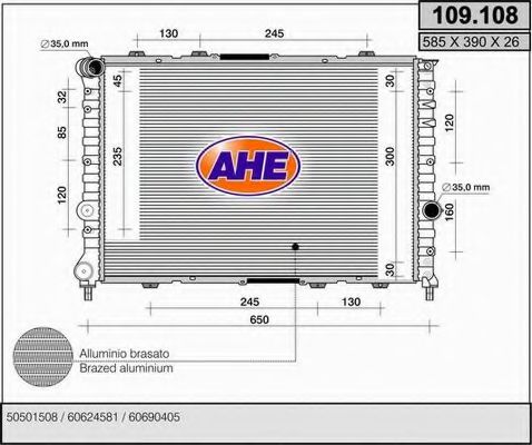 AHE 109108 Радиатор охлаждения двигателя для ALFA ROMEO 156