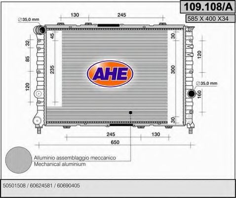 AHE 109108A Радиатор охлаждения двигателя для ALFA ROMEO 156