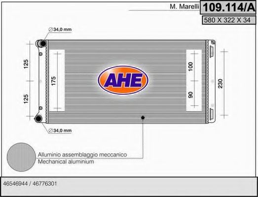 AHE 109114A Радиатор охлаждения двигателя для FIAT PUNTO