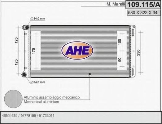 109.115/A AHE Радиатор, охлаждение двигателя 109.115/A AHE Радиатор, охлаждение двигателя