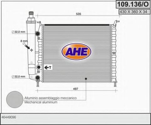 109.136/O AHE Радиатор, охлаждение двигателя 109.136/O AHE Радиатор, охлаждение двигателя
