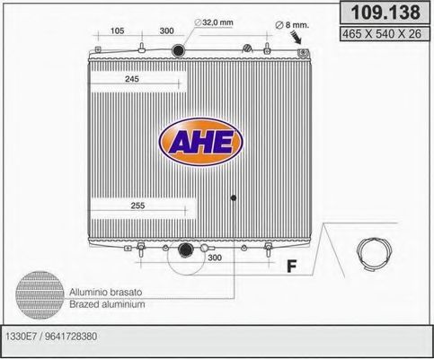 AHE 109138 Радиатор охлаждения двигателя для PEUGEOT EXPERT