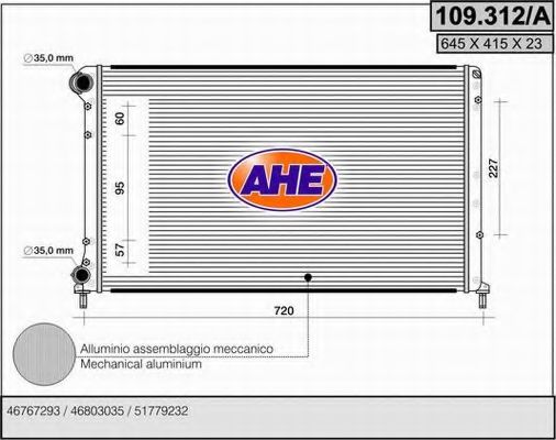 AHE 109312A Радиатор охлаждения двигателя для FIAT DOBLO