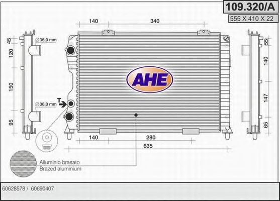 AHE 109320A Радиатор охлаждения двигателя для ALFA ROMEO