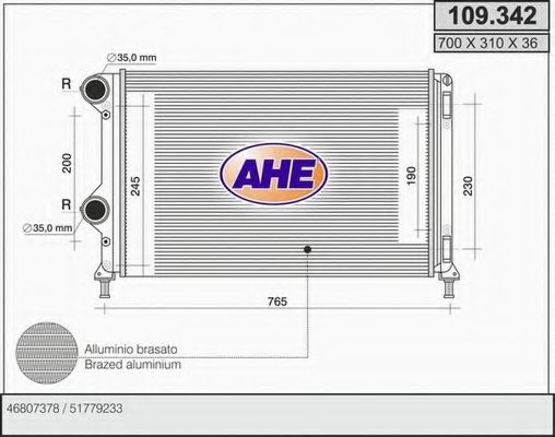 AHE 109342 Радиатор охлаждения двигателя для FIAT DOBLO