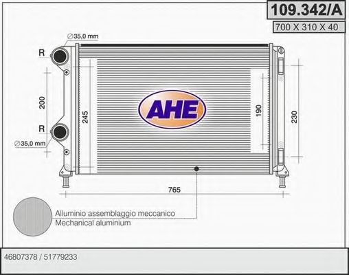 AHE 109342A Радиатор охлаждения двигателя для FIAT DOBLO