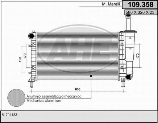 AHE 109358 Радиатор охлаждения двигателя для FIAT IDEA