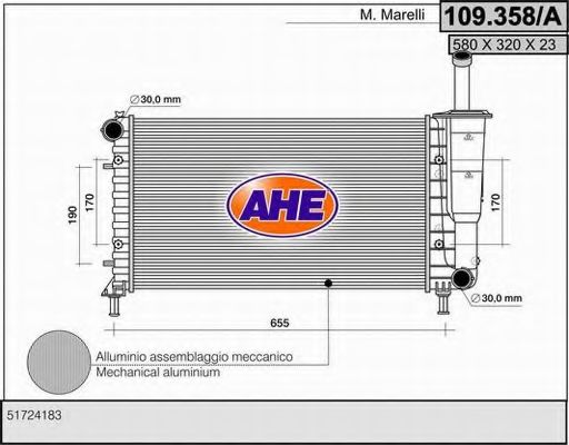 AHE 109358A Радиатор охлаждения двигателя для FIAT IDEA