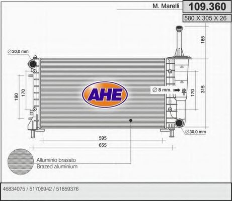 AHE 109360 Радиатор охлаждения двигателя для FIAT IDEA