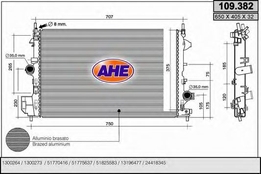 AHE 109382 Радиатор охлаждения двигателя AHE для OPEL