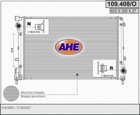 AHE 109408O Радиатор охлаждения двигателя для ABARTH