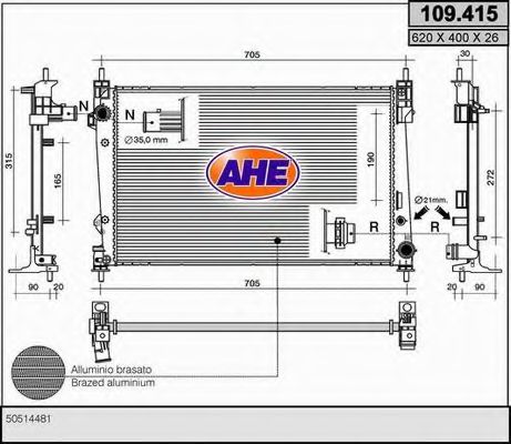 AHE 109415 Радиатор охлаждения двигателя для ALFA ROMEO