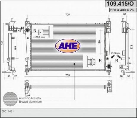 AHE 109415O Радиатор охлаждения двигателя для ALFA ROMEO