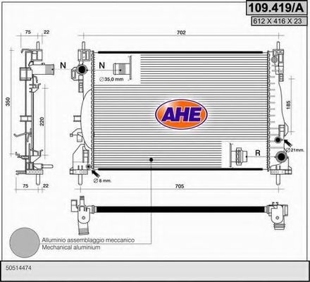 AHE 109419A Радиатор охлаждения двигателя для ALFA ROMEO GIULIETTA