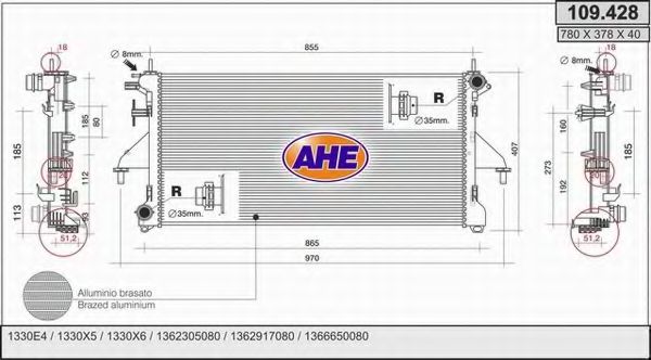 AHE 109428 Радиатор охлаждения двигателя для FIAT