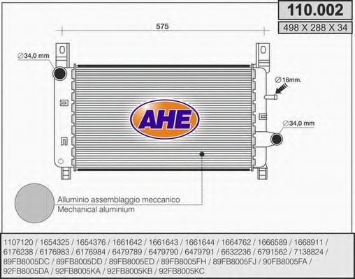 AHE 110002 Радиатор охлаждения двигателя для FORD