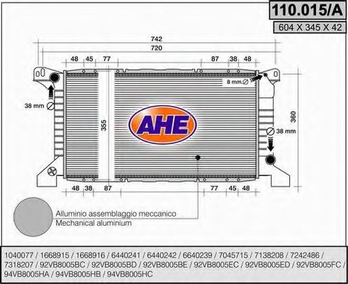 AHE 110015A Радиатор охлаждения двигателя AHE для FORD