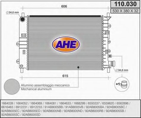 AHE 110030 Радиатор охлаждения двигателя для FORD