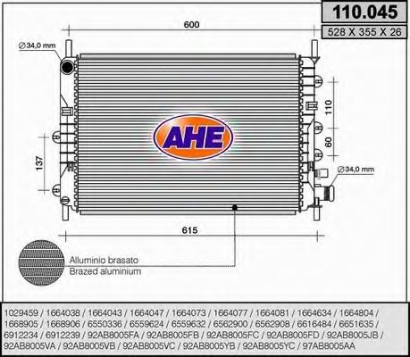 AHE 110045 Радиатор охлаждения двигателя для FORD