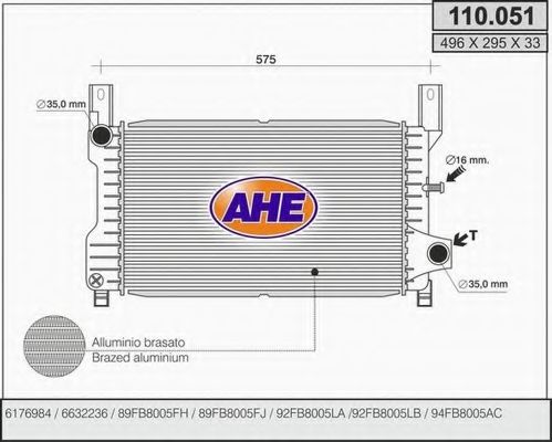 AHE 110051 Радиатор охлаждения двигателя AHE для FORD