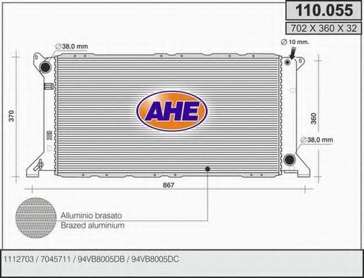 AHE 110055 Радиатор охлаждения двигателя AHE для FORD