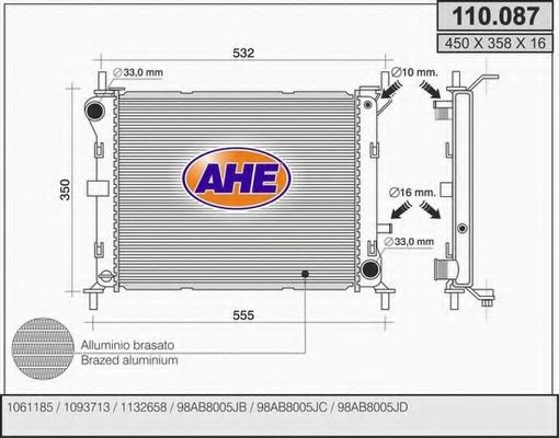 AHE 110087 Радиатор охлаждения двигателя для FORD