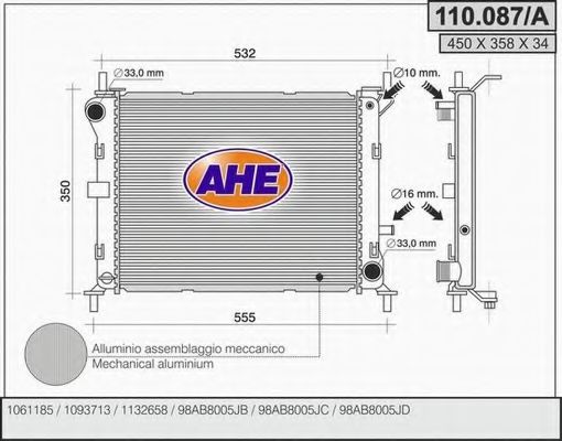 AHE 110087A Радиатор охлаждения двигателя для FORD