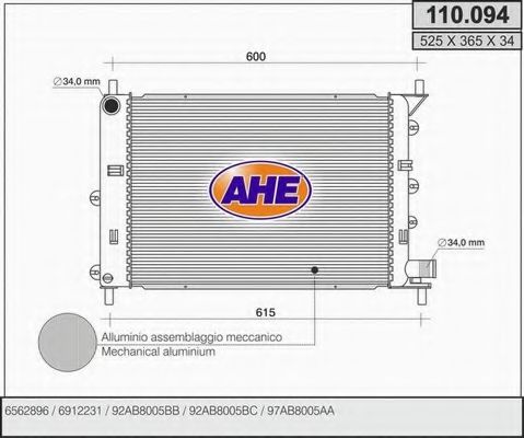 AHE 110094 Радиатор охлаждения двигателя для FORD