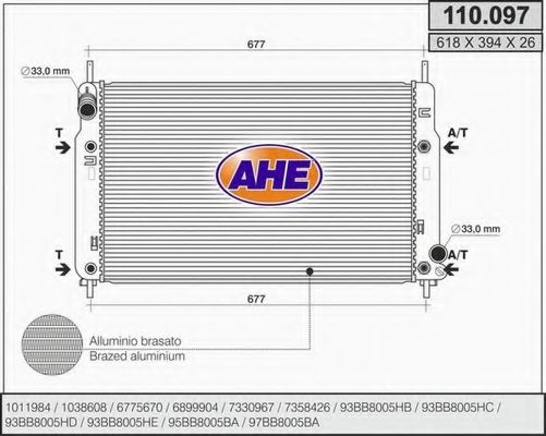 AHE 110097 Радиатор охлаждения двигателя для FORD