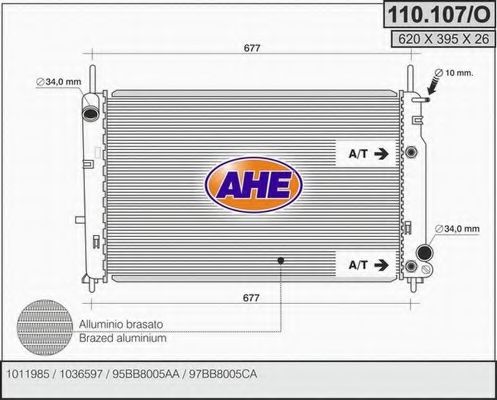 AHE 110107O Радиатор охлаждения двигателя для FORD COUGAR