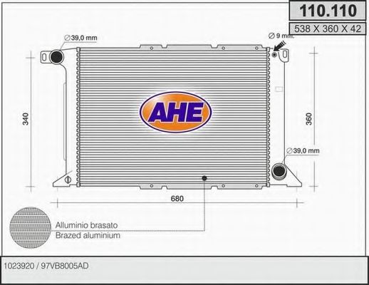 AHE 110110 Радиатор охлаждения двигателя AHE для FORD