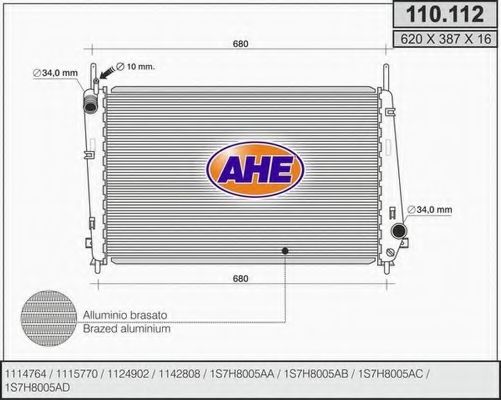 AHE 110112 Радиатор охлаждения двигателя для FORD