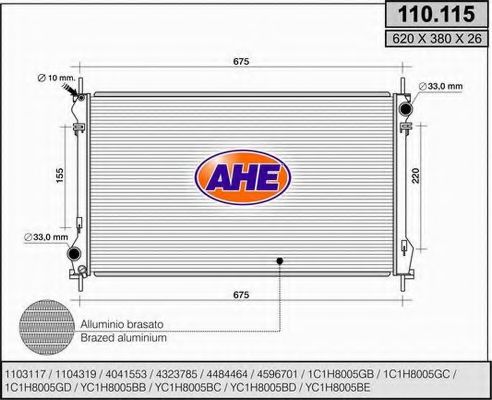 AHE 110115 Радиатор охлаждения двигателя AHE для FORD