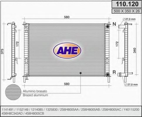 AHE 110120 Радиатор охлаждения двигателя для FORD